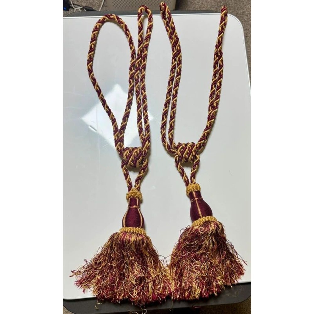 Pair of Burgundy & Gold Tassel Tiebacks
